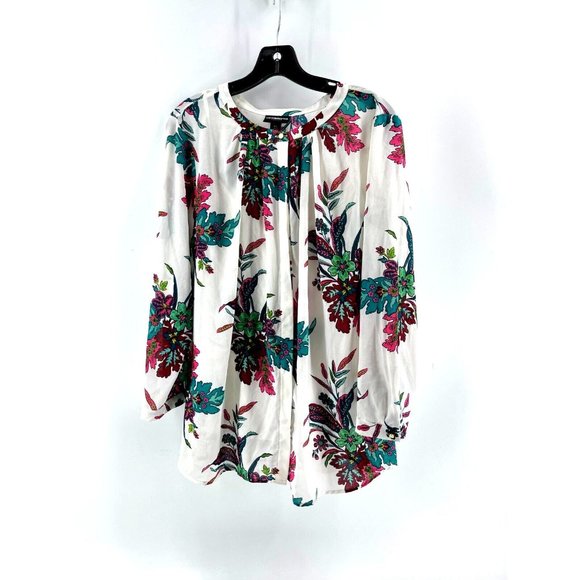 Liz Claiborne Career Long Sleeve Floral Print Hidden Button Front Top Blouse XL - Picture 1 of 16